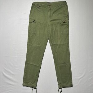 I Love Ugly Cargo Pants Mens Medium‎ Green Utility Pockets Drawstring Hem Cotton
